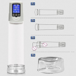 Free Space Rechargeable Penis Pump II device with accessory guide on white background