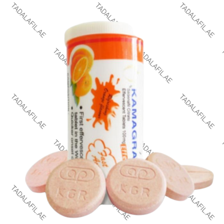 Kamagra Effervescent Pills tube and tablets on white background