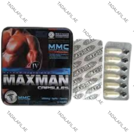 MaxMan XI Capsules tin packaging and capsule blister pack on white background