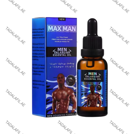 Maxman Enlargement Oil bottle and box on white background with watermark