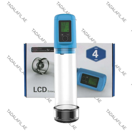 Electric LCD Penis Pump device with packaging box on white background