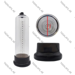 Pistol Penis Pump transparent cylinder and base attachment on white background