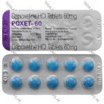 Poxet 60mg Dapoxetine HCI tablets blister pack on white background