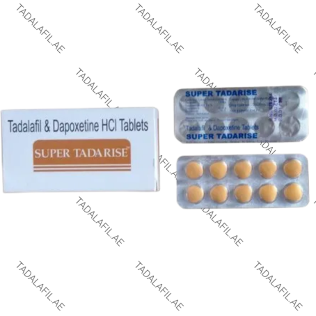 Super Tadarise tablets box and blister packs on white background