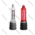 X40 Bathmate Pump transparent and red hydro pump devices on white background