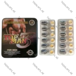 Top Man 3 Power Capsule tin packaging and capsule blister packs on white background
