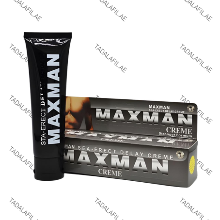 Maxman Delay Cream tube and packaging on white background