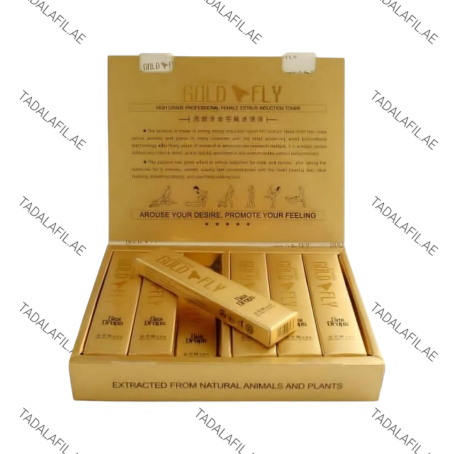 Spanish Gold Fly sex drops display box with sachets on white background