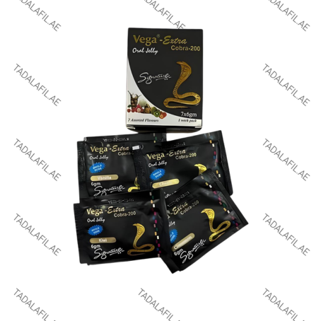 Vega Extra Cobra 200mg oral jelly sachets with product box on white background